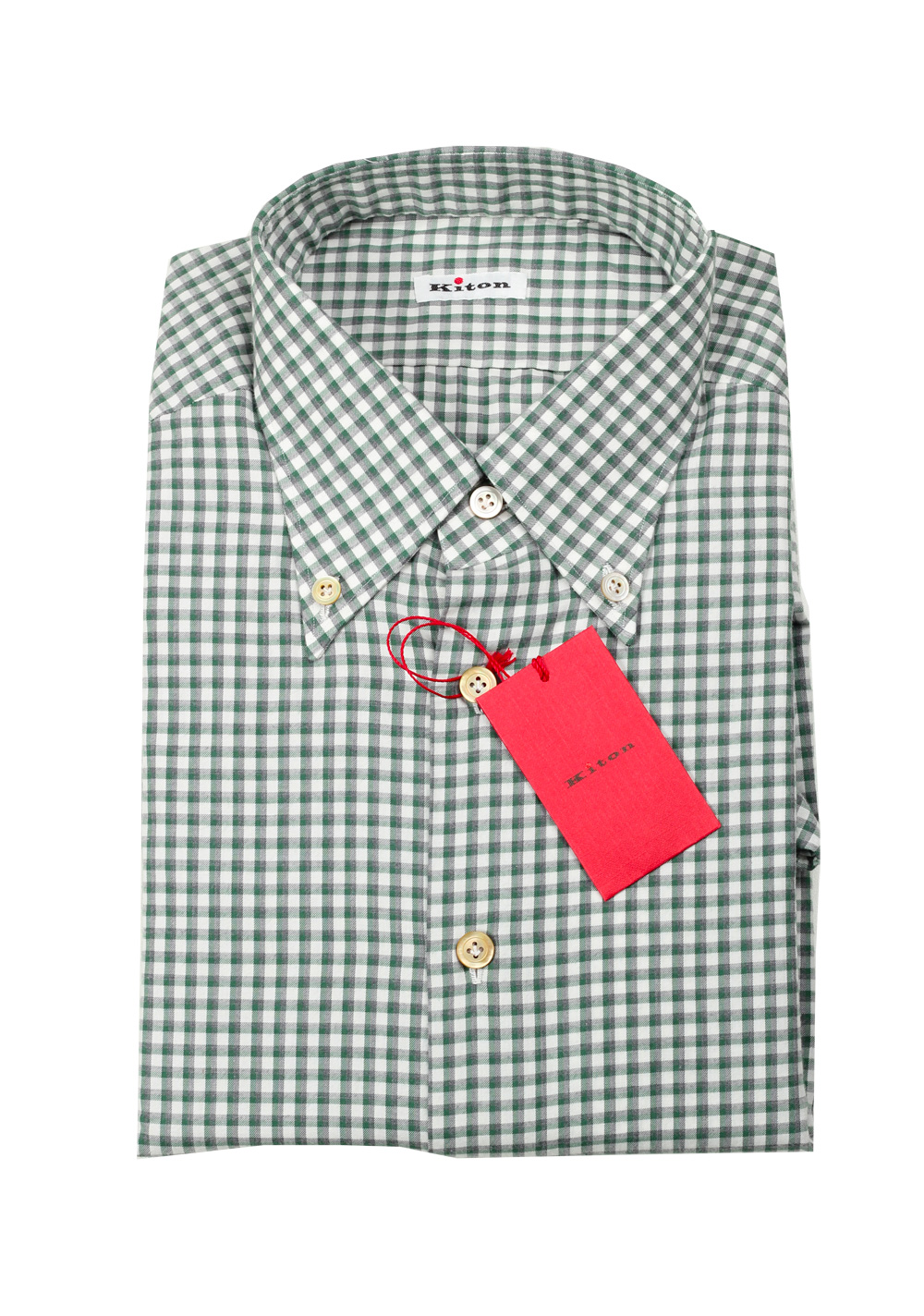 Kiton Checked White Green Gray Shirt Size 39 / 15,5 U.S. | Costume Limité