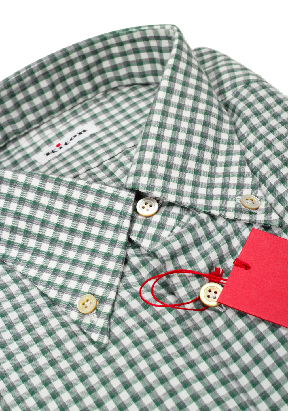 Kiton Checked White Green Gray Shirt Size 39 / 15,5 U.S. | Costume Limité