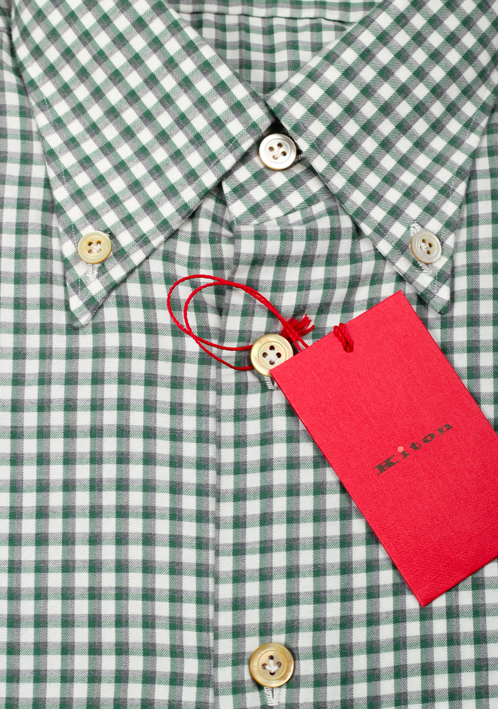 Kiton Checked White Green Gray Shirt Size 39 / 15,5 U.S. | Costume Limité