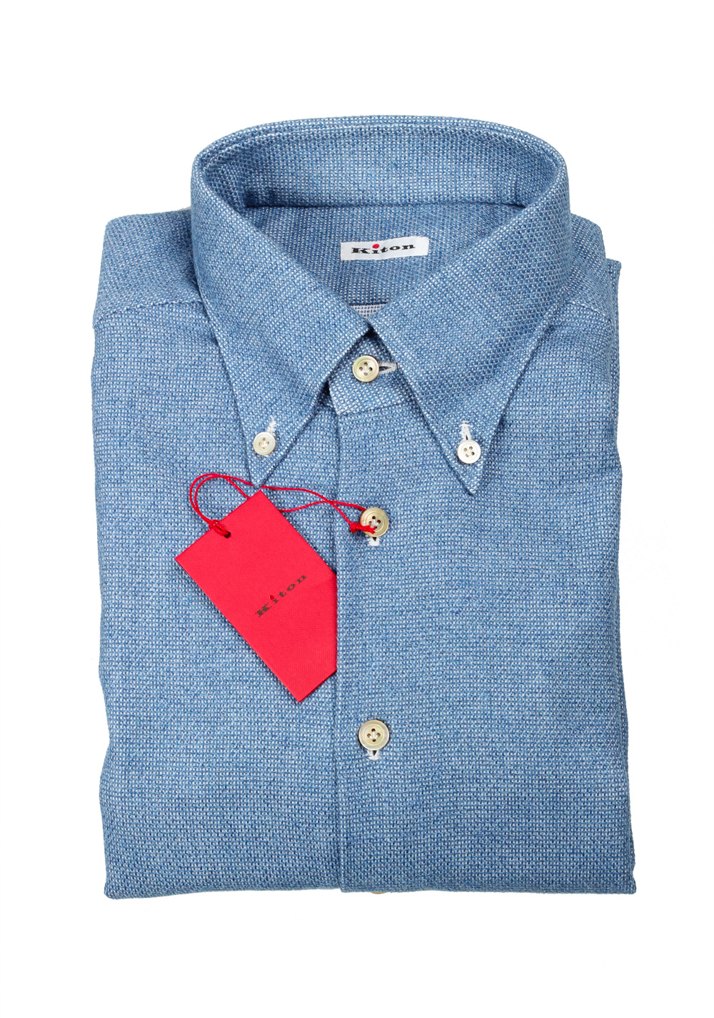Kiton Solid Blue Button Down Shirt 42 / 16,5 U.S. | Costume Limité