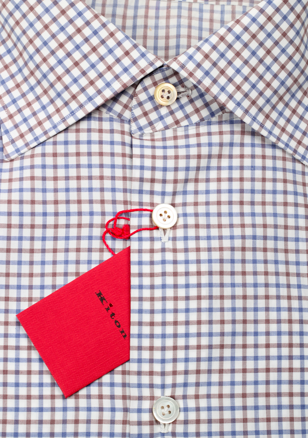 Kiton Checked White Blue Brown Shirt 45 / 18 U.S. | Costume Limité