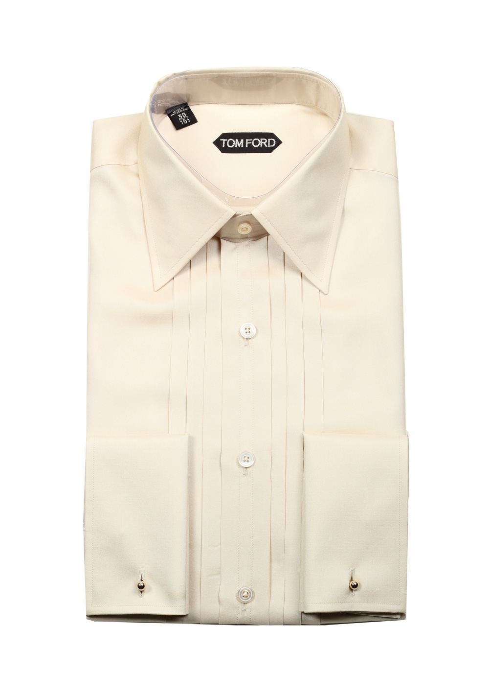 TOM FORD Solid Off White Charmeuse Evening Tuxedo Shirt Size 39 / 15,5 U.S. | Costume Limité