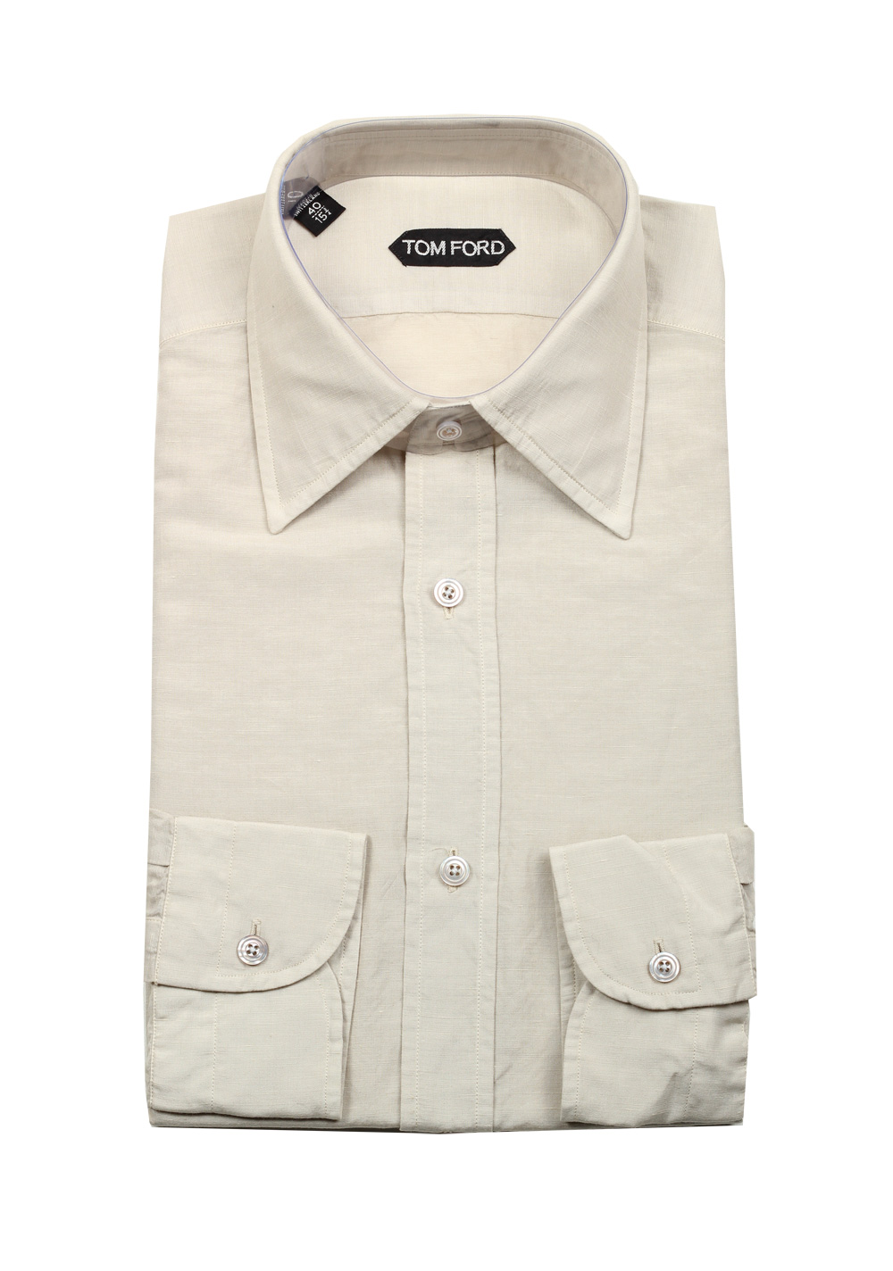 TOM FORD Solid Off White Dress Shirt Size 40 / 15,75 U.S. In Linen | Costume Limité