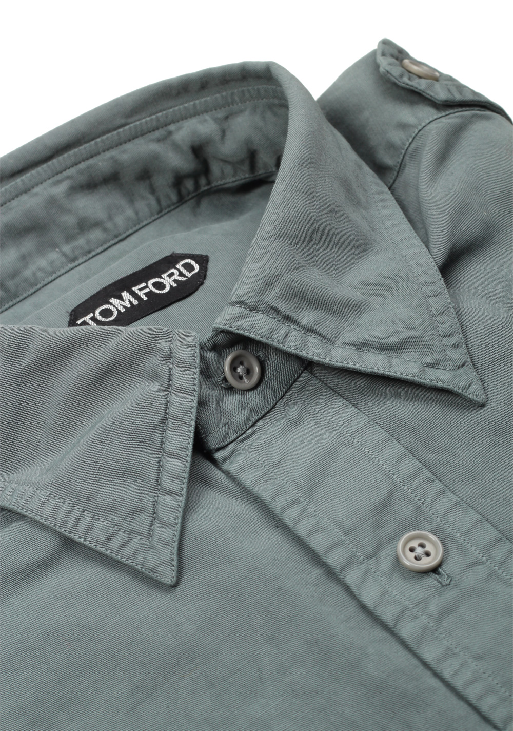 TOM FORD Solid Green Casual Shirt Size 41 / 16 U.S. | Costume Limité
