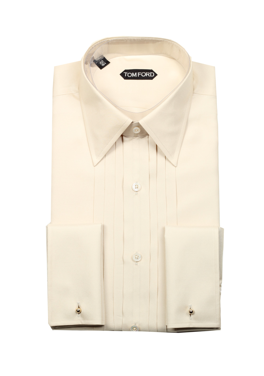 TOM FORD Solid Off White Charmeuse Evening Tuxedo Shirt Size 42 / 16,5 U.S. | Costume Limité