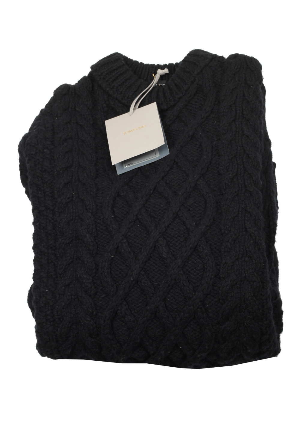 TOM FORD Black Cable Knit Sweater Size 48 / 38R U.S. In Silk Blend | Costume Limité