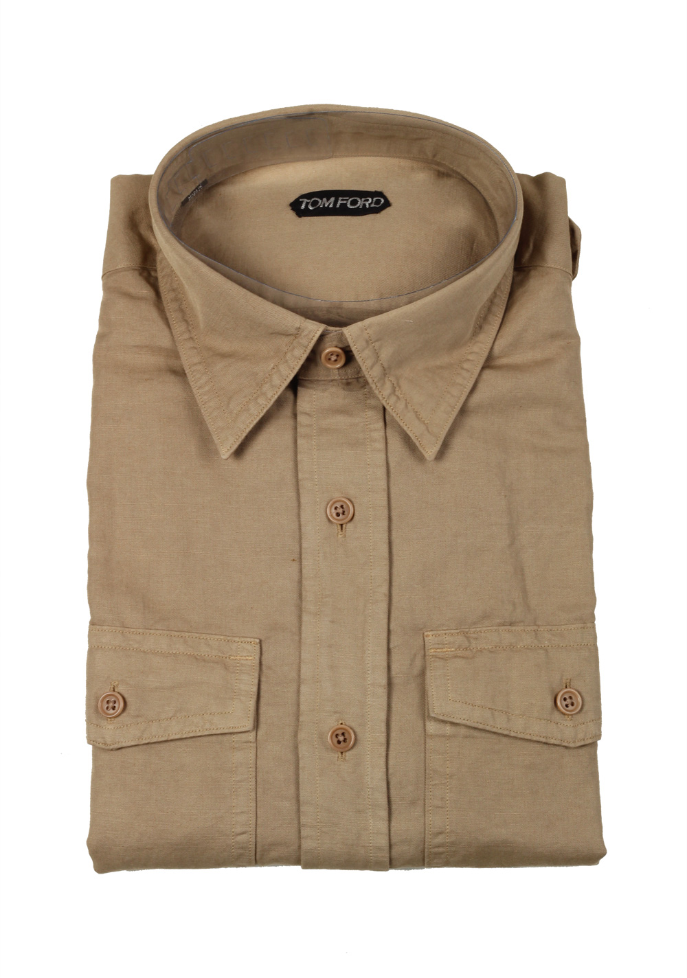 TOM FORD Solid Beige Casual Shirt Size 43 / 17 U.S. | Costume Limité