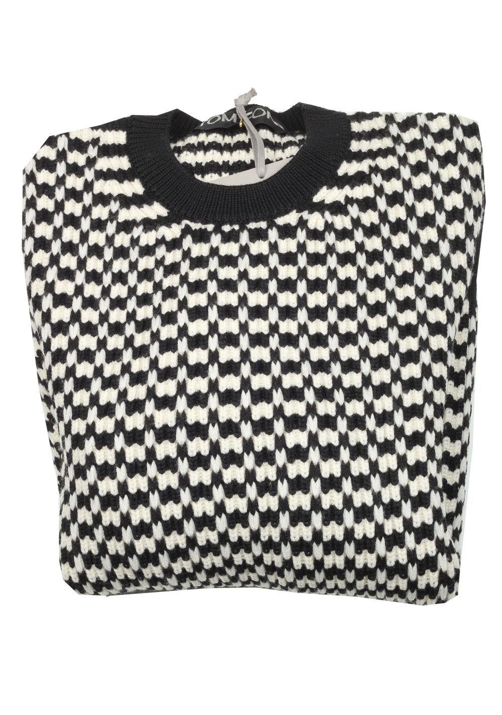TOM FORD Black White Crew Neck Sweater Size 48 / 38R U.S. In Wool | Costume Limité