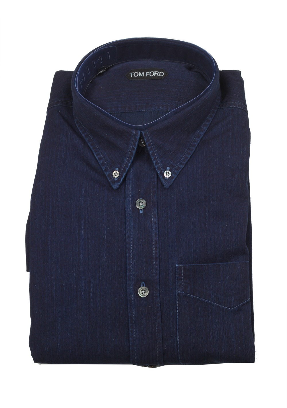 TOM FORD Solid Blue Denim Casual Button Down Shirt Size 41 / 16 U.S. | Costume Limité