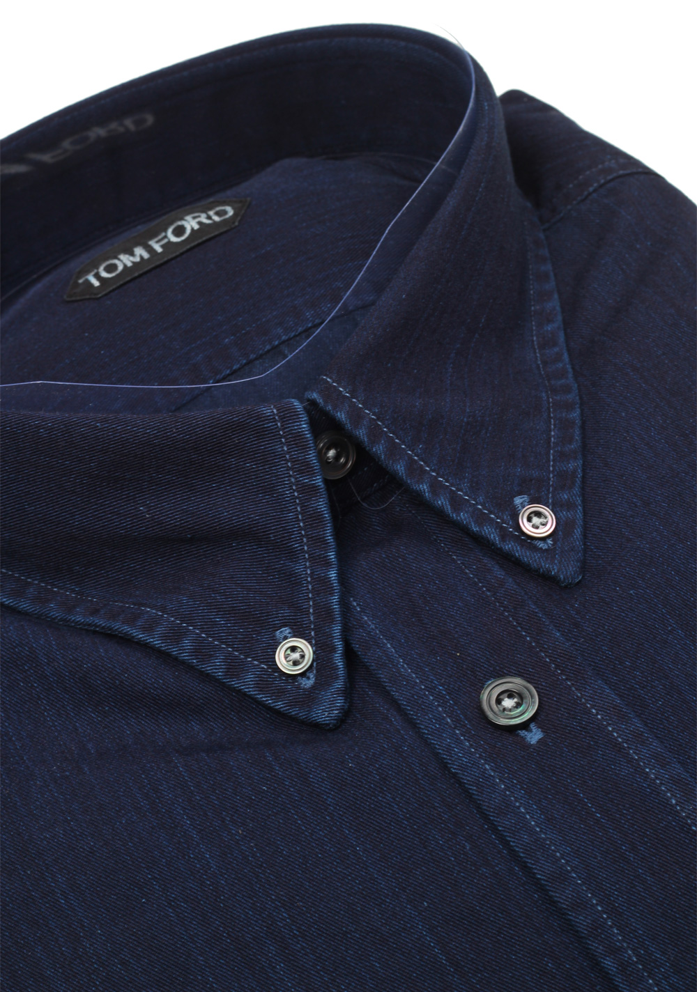 TOM FORD Solid Blue Denim Casual Button Down Shirt Size 46 / 18,5 U.S. | Costume Limité