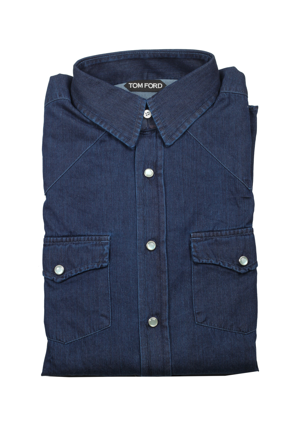 TOM FORD Solid Blue Denim Western Casual Shirt Size 39 / 15,5 U.S. | Costume Limité