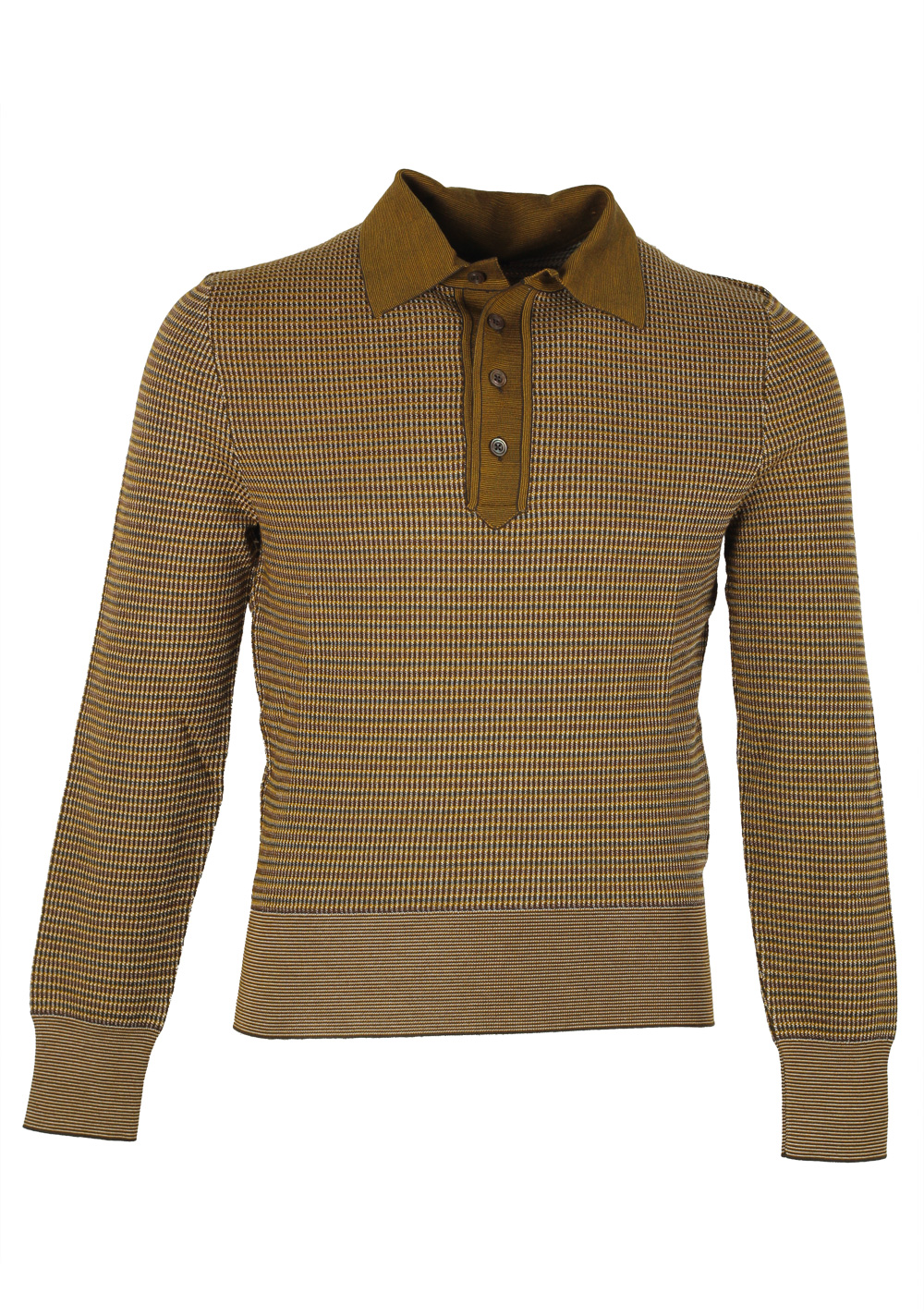 TOM FORD Yellow Long Sleeve Polo Sweater Size 48 / 38R U.S. In Wool Silk | Costume Limité