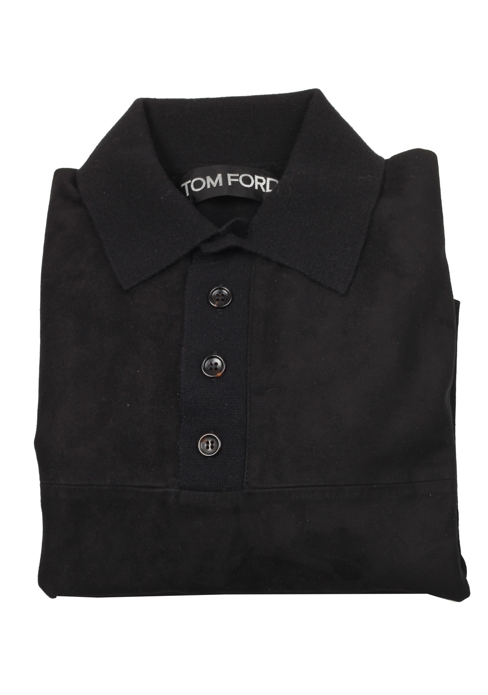 TOM FORD Black Suede Long Sleeve Polo Size 48 / 38R U.S. In Cashmere | Costume Limité