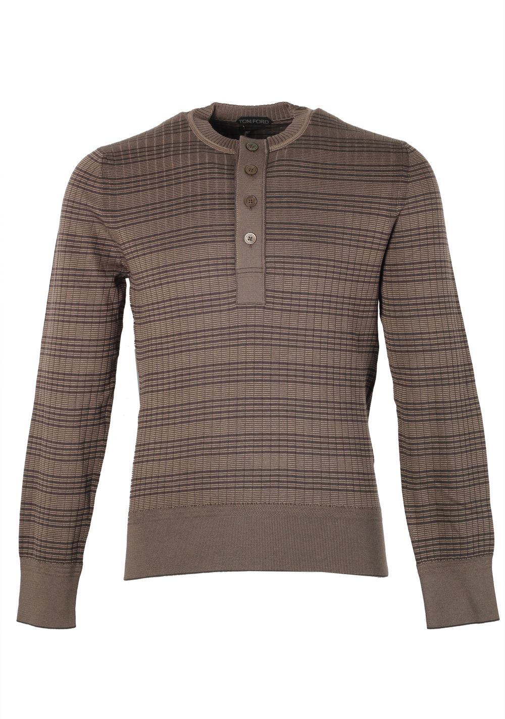 TOM FORD Brown Long Sleeve Henley Sweater Size 48 / 38R U.S. In Silk Blend | Costume Limité