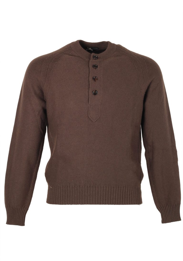 TOM FORD Brown Long Sleeve Henley Sweater Size 48 / 38R U.S. In Silk Cashmere Blend - thumbnail | Costume Limité