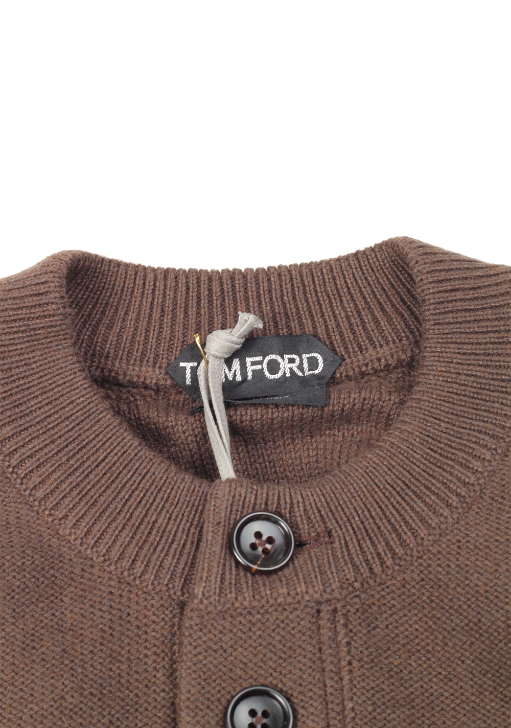 TOM FORD Brown Long Sleeve Henley Sweater Size 48 / 38R U.S. In Silk Cashmere Blend | Costume Limité