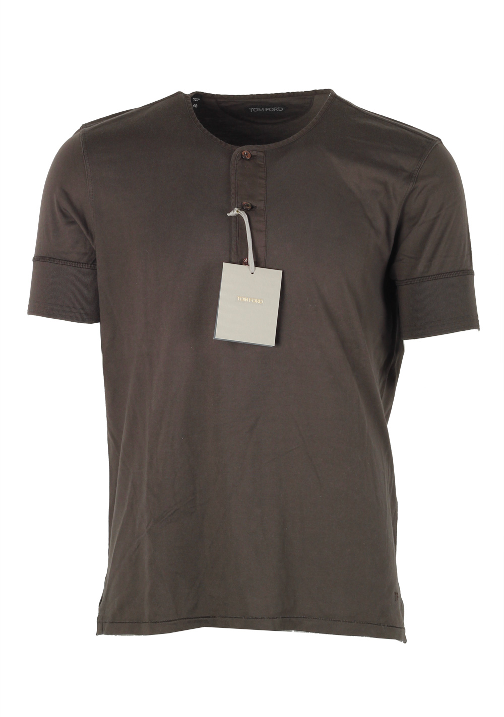 TOM FORD Green Short Sleeve Henley T-Shirt Size 48 / 38R U.S. In Cotton | Costume Limité