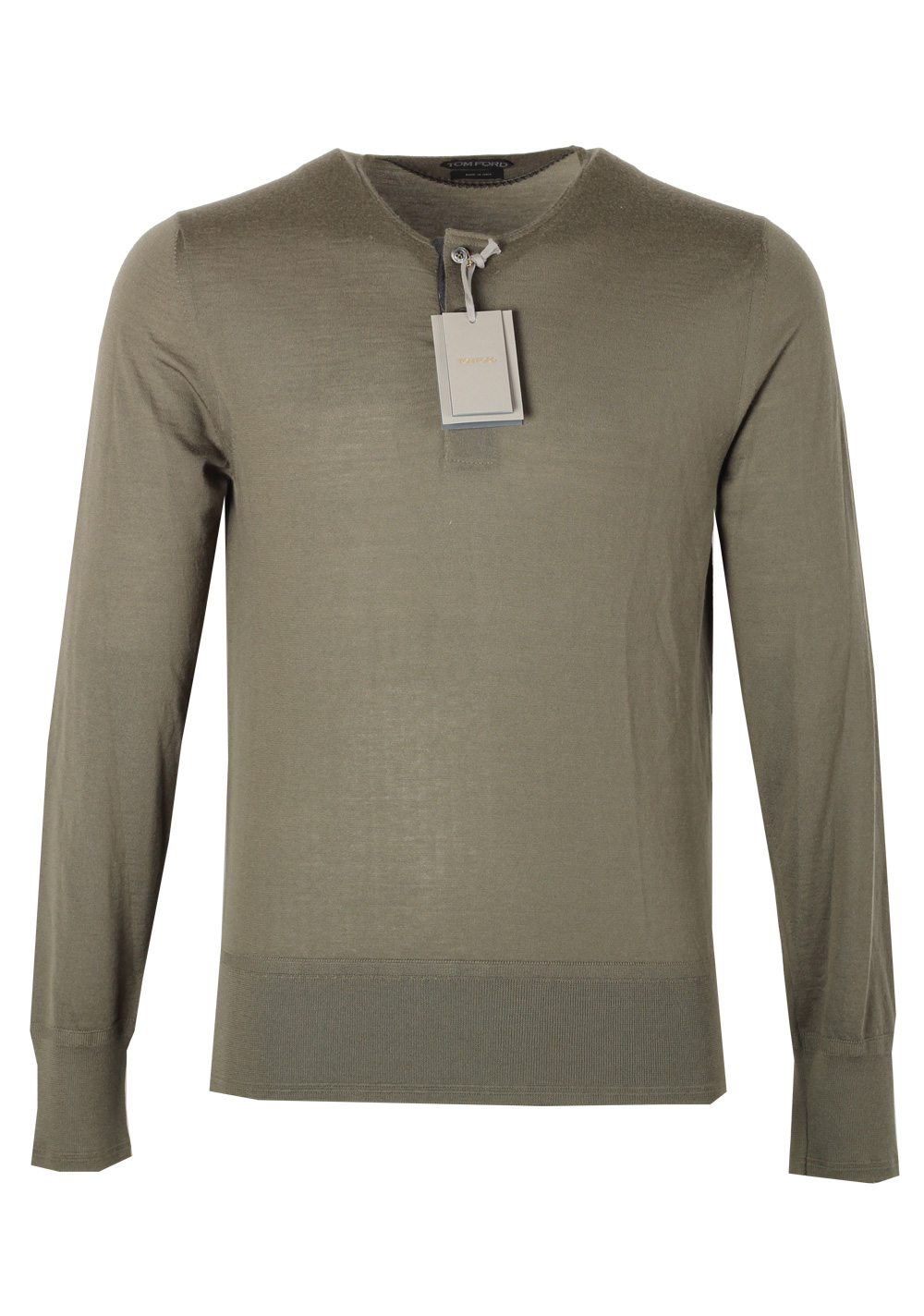 TOM FORD Green Long Sleeve Henley Sweater Size 48 / 38R U.S. In Cashmere | Costume Limité