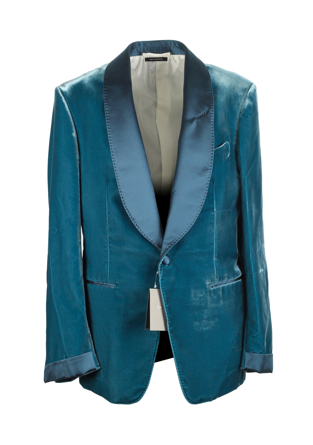 TOM FORD Shelton Shawl Collar Velvet Teal Sport Coat Tuxedo Dinner Jacket Size Size 50 / 40R U.S. | Costume Limité