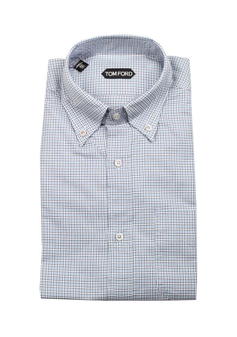 TOM FORD Checked White Blue Button Down Dress Shirt Size 40 / 15,75 U.S. - thumbnail | Costume Limité