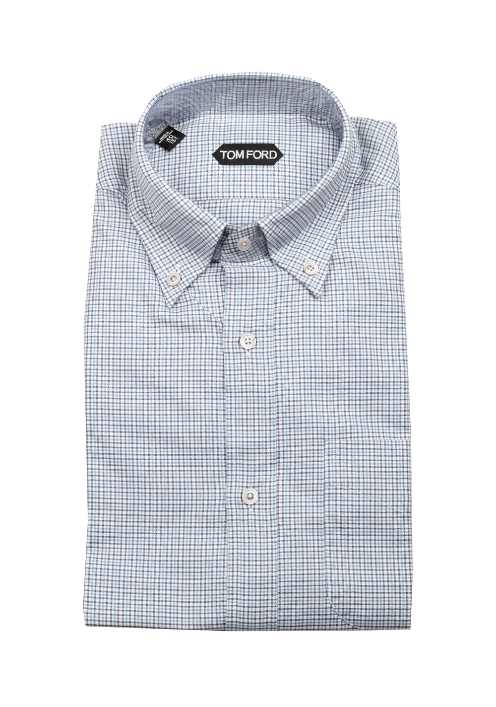TOM FORD Checked White Blue Button Down Dress Shirt Size 40 / 15,75 U.S ...