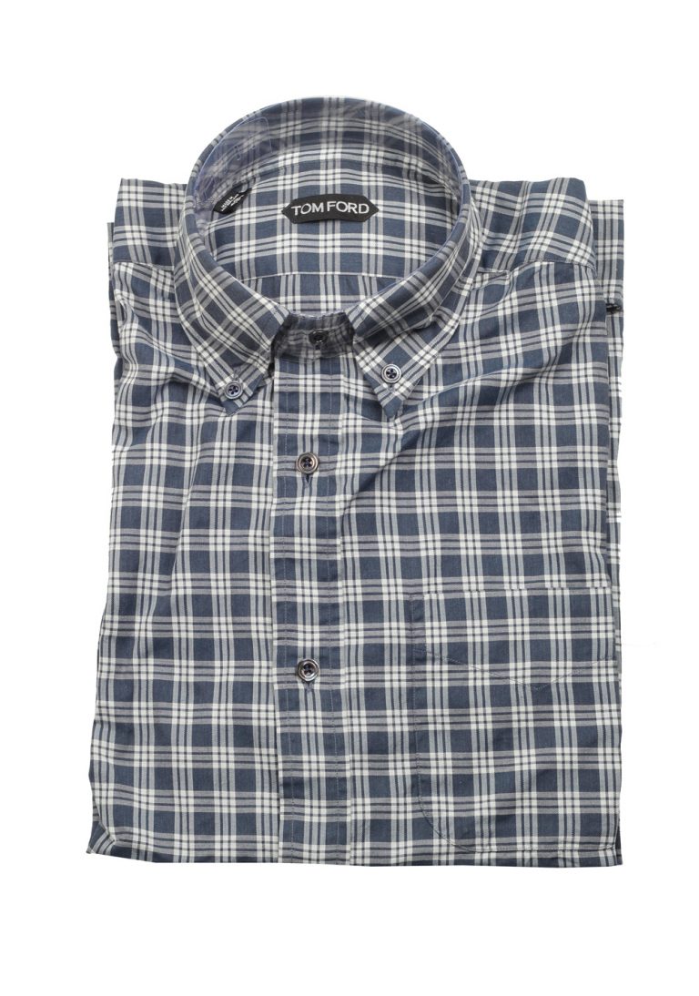 TOM FORD Checked White Blue Button Down Dress Shirt Size 40 / 15,75 U.S. - thumbnail | Costume Limité