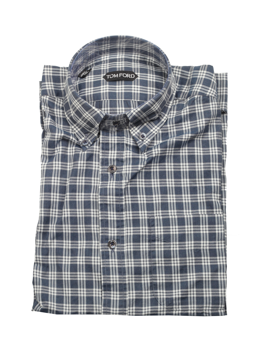 TOM FORD Checked White Blue Button Down Dress Shirt Size 40 / 15,75 U.S. | Costume Limité