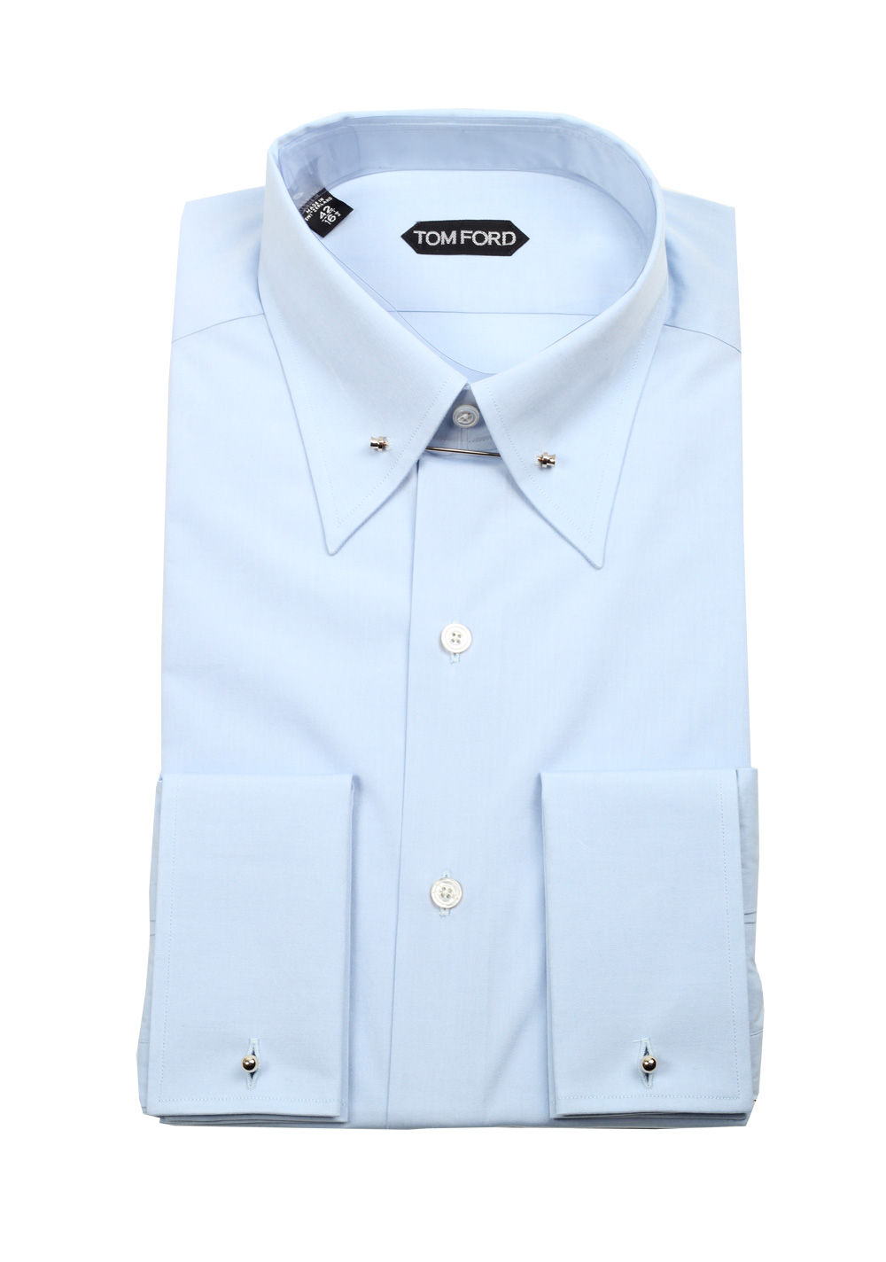 TOM FORD Solid Blue Poplin Metal Bar Dress Shirt Size 42 / 16,5 U.S. | Costume Limité