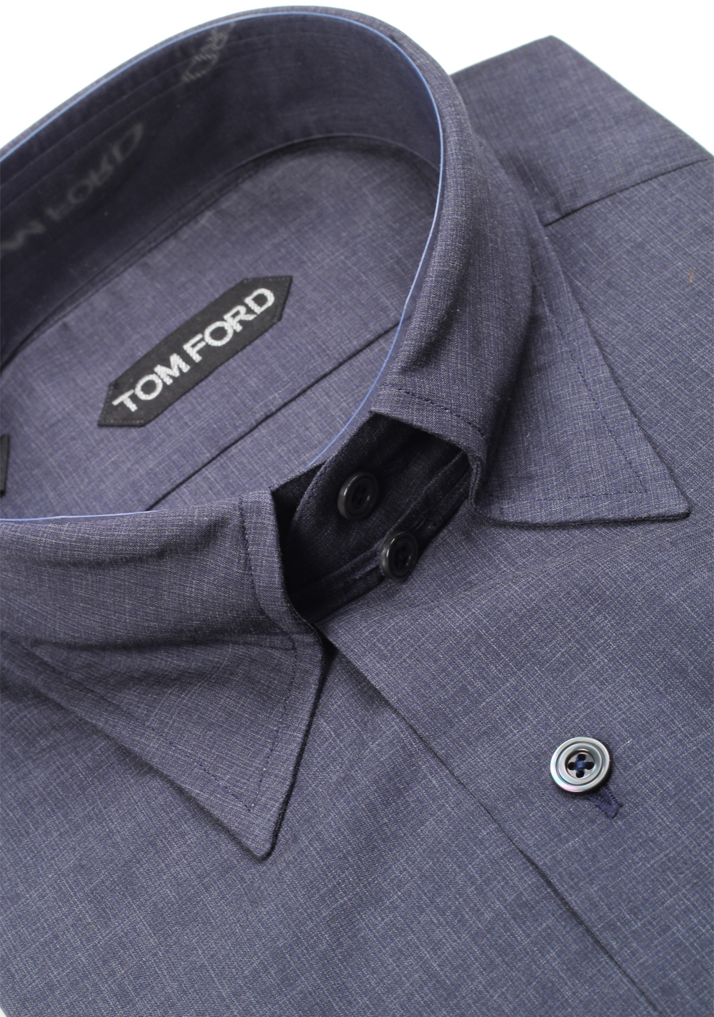 TOM FORD Solid Blue High Collar Dress Shirt Size 40 / 15,75 U.S. | Costume Limité