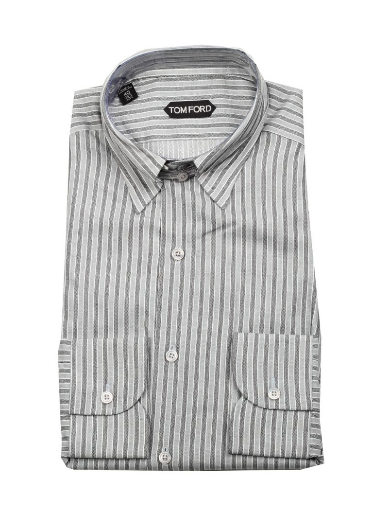 TOM FORD Striped Gray High Collar Dress Shirt Size 40 / 15,75 U.S. - thumbnail | Costume Limité