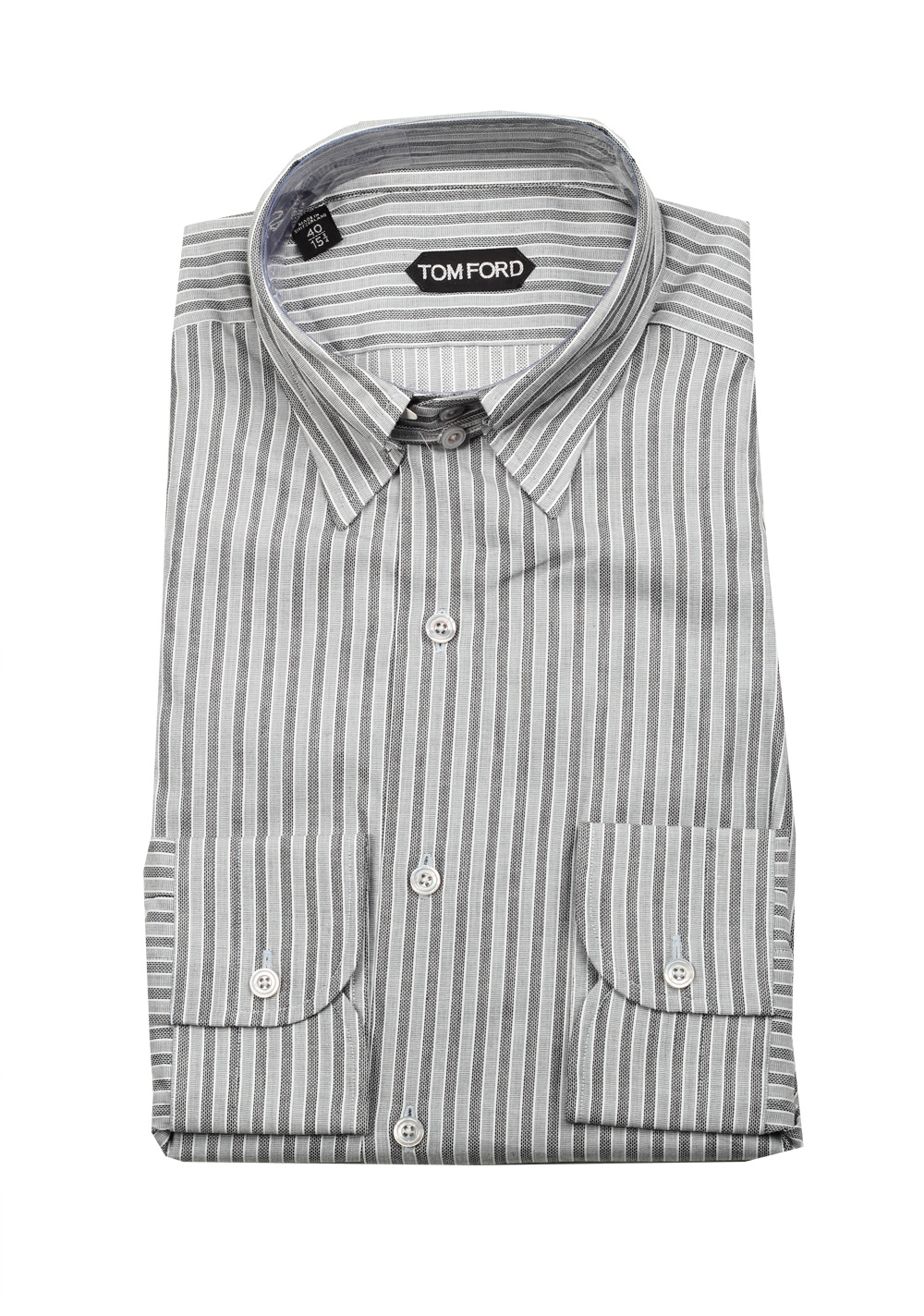 TOM FORD Striped Gray High Collar Dress Shirt Size 40 / 15,75 U.S. | Costume Limité