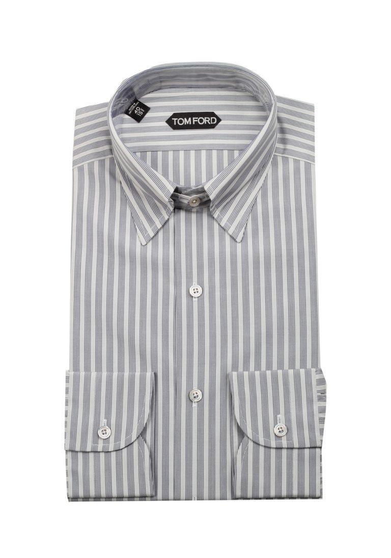 TOM FORD Striped Gray High Collar Dress Shirt Size 40 / 15,75 U.S. - thumbnail | Costume Limité