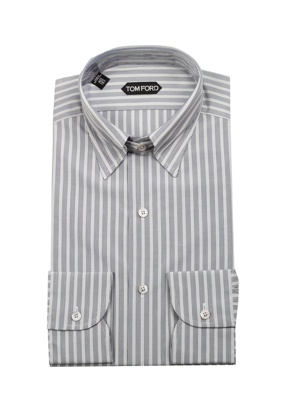 TOM FORD Striped Gray High Collar Dress Shirt Size 40 / 15,75 U.S. | Costume Limité