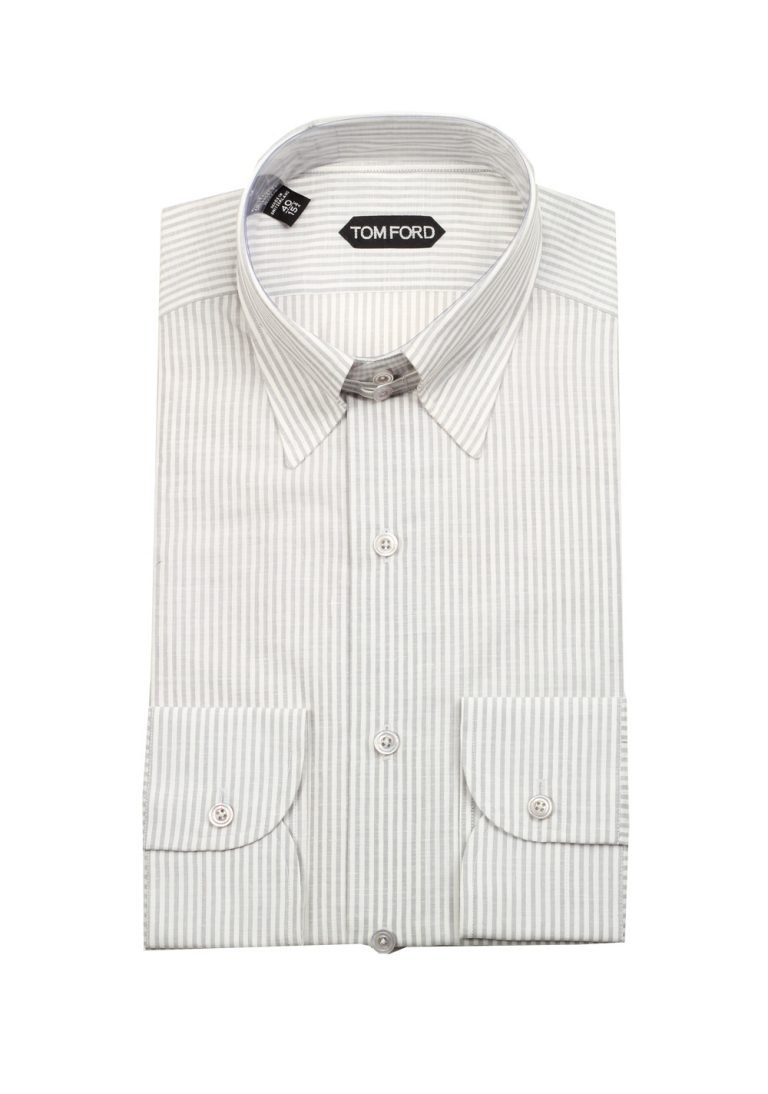 TOM FORD Striped Gray High Collar Dress Shirt Size 40 / 15,75 U.S. - thumbnail | Costume Limité