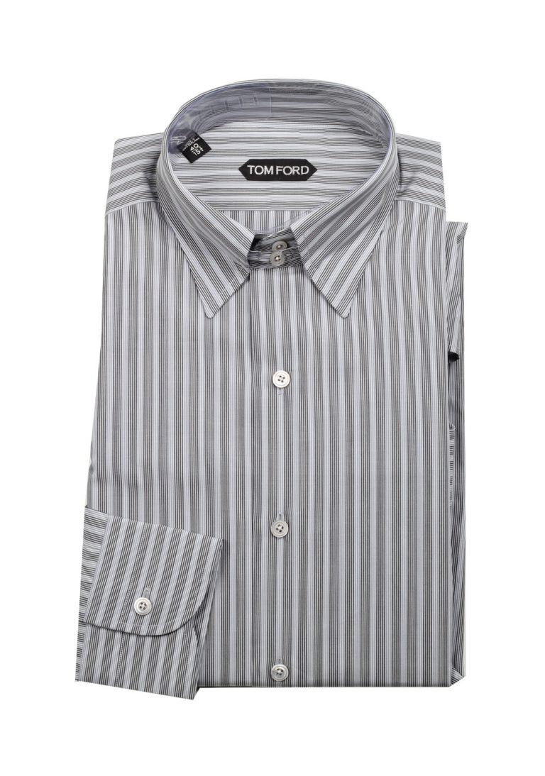 TOM FORD Striped Gray High Collar Dress Shirt Size 40 / 15,75 U.S. - thumbnail | Costume Limité