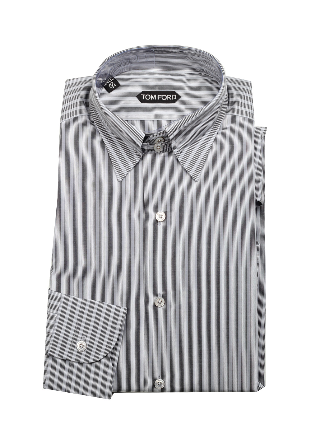 TOM FORD Striped Gray High Collar Dress Shirt Size 40 / 15,75 U.S. | Costume Limité