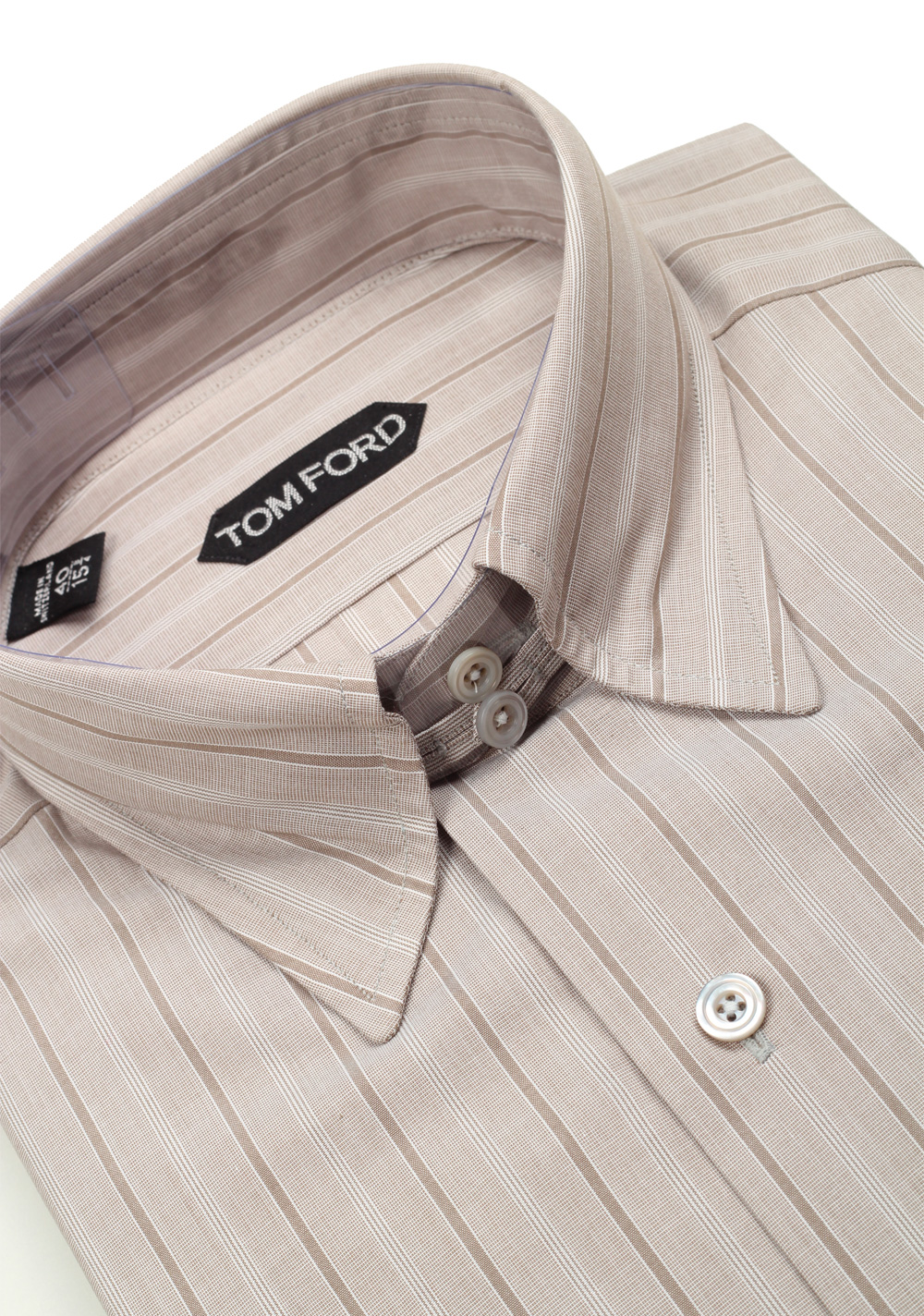 TOM FORD Striped Grayish Beige High Collar Dress Shirt Size 40 / 15,75 U.S. | Costume Limité