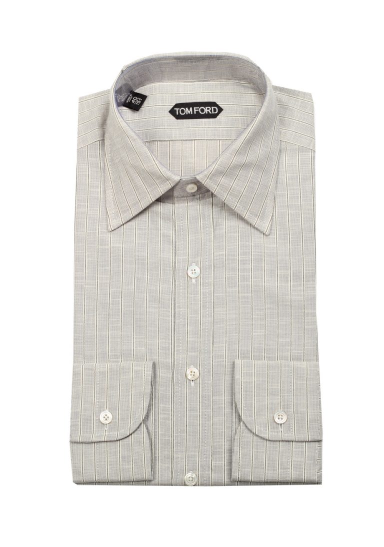 TOM FORD Striped Grayish Beige High Collar Dress Shirt Size 40 / 15,75 U.S. - thumbnail | Costume Limité
