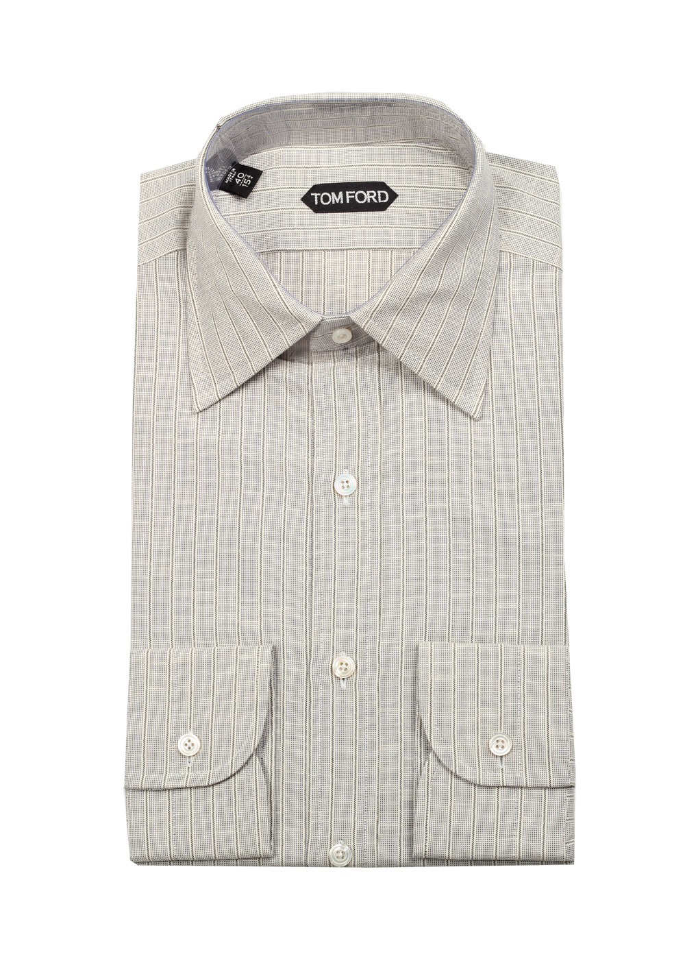 TOM FORD Striped Grayish Beige High Collar Dress Shirt Size 40 / 15,75 U.S. | Costume Limité