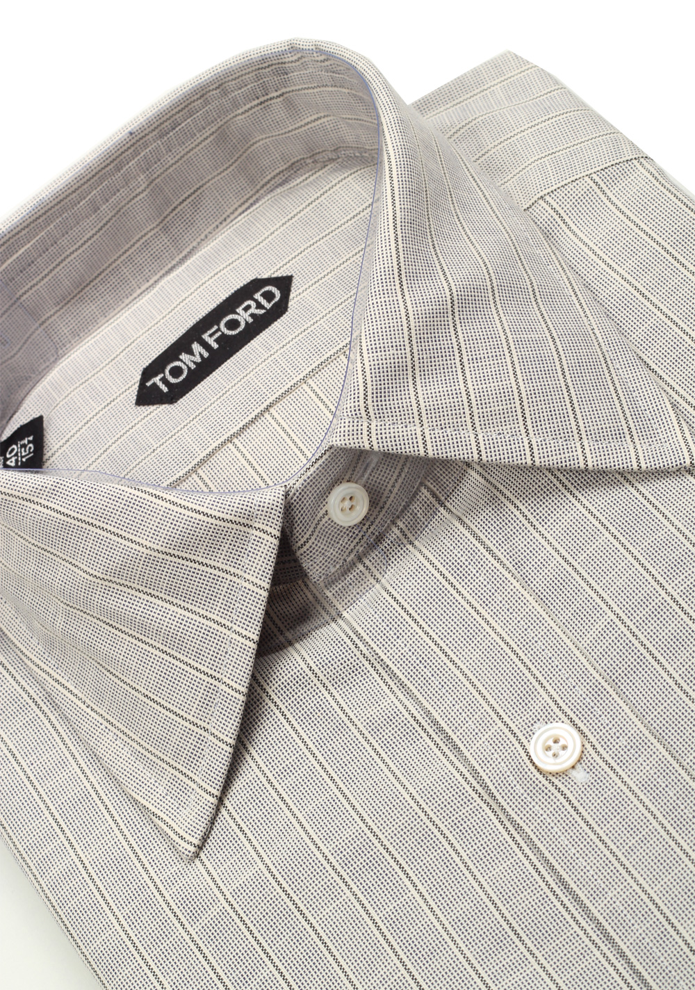 TOM FORD Striped Grayish Beige High Collar Dress Shirt Size 40 / 15,75 U.S. | Costume Limité