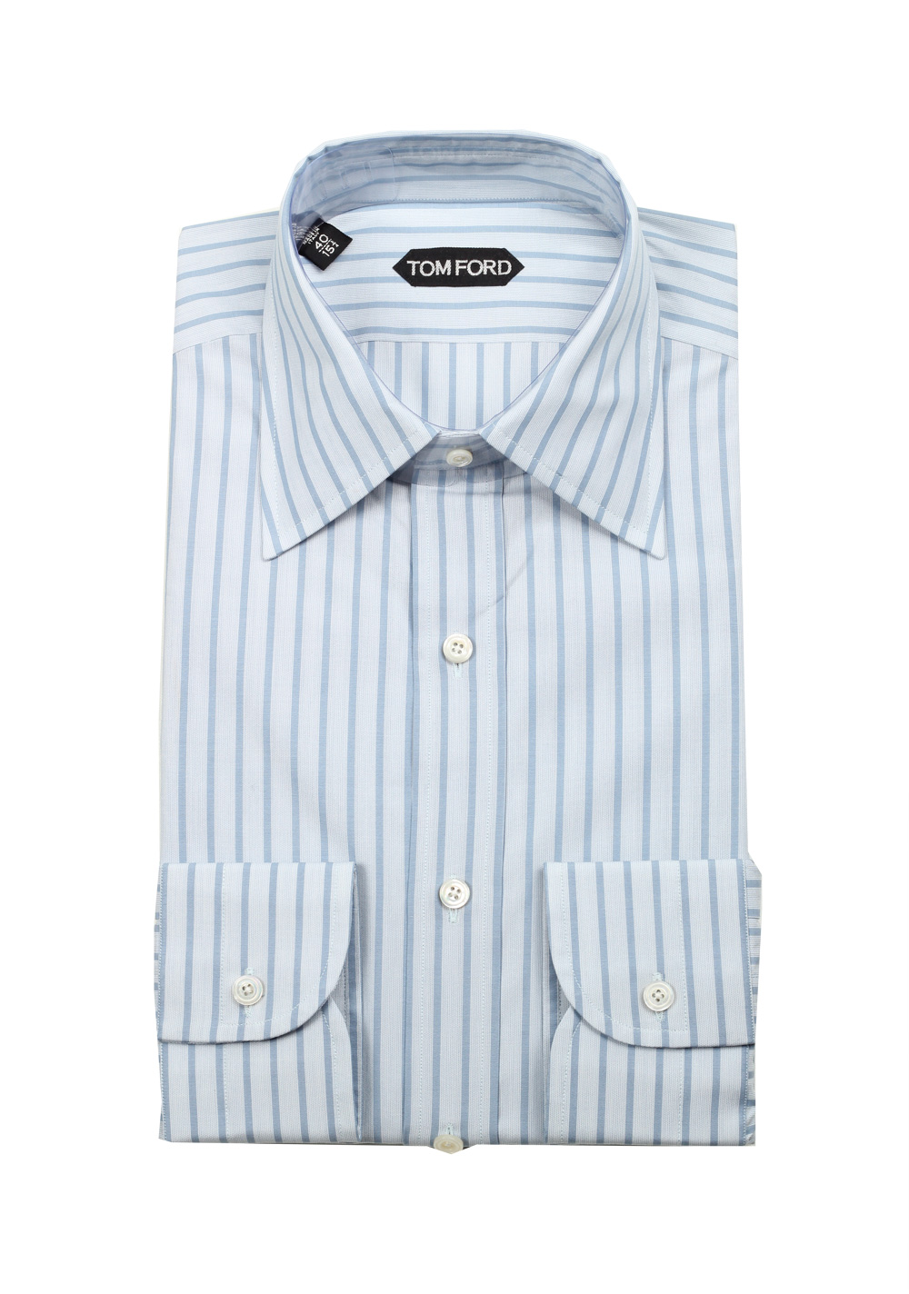 TOM FORD Striped Blue High Collar Dress Shirt Size 40 / 15,75 U.S. | Costume Limité