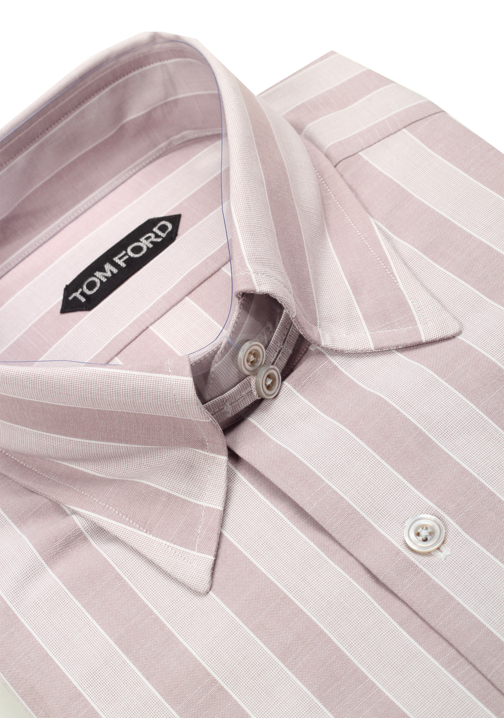 TOM FORD Striped Grayish Beige High Collar Dress Shirt Size 40 / 15,75 U.S. | Costume Limité