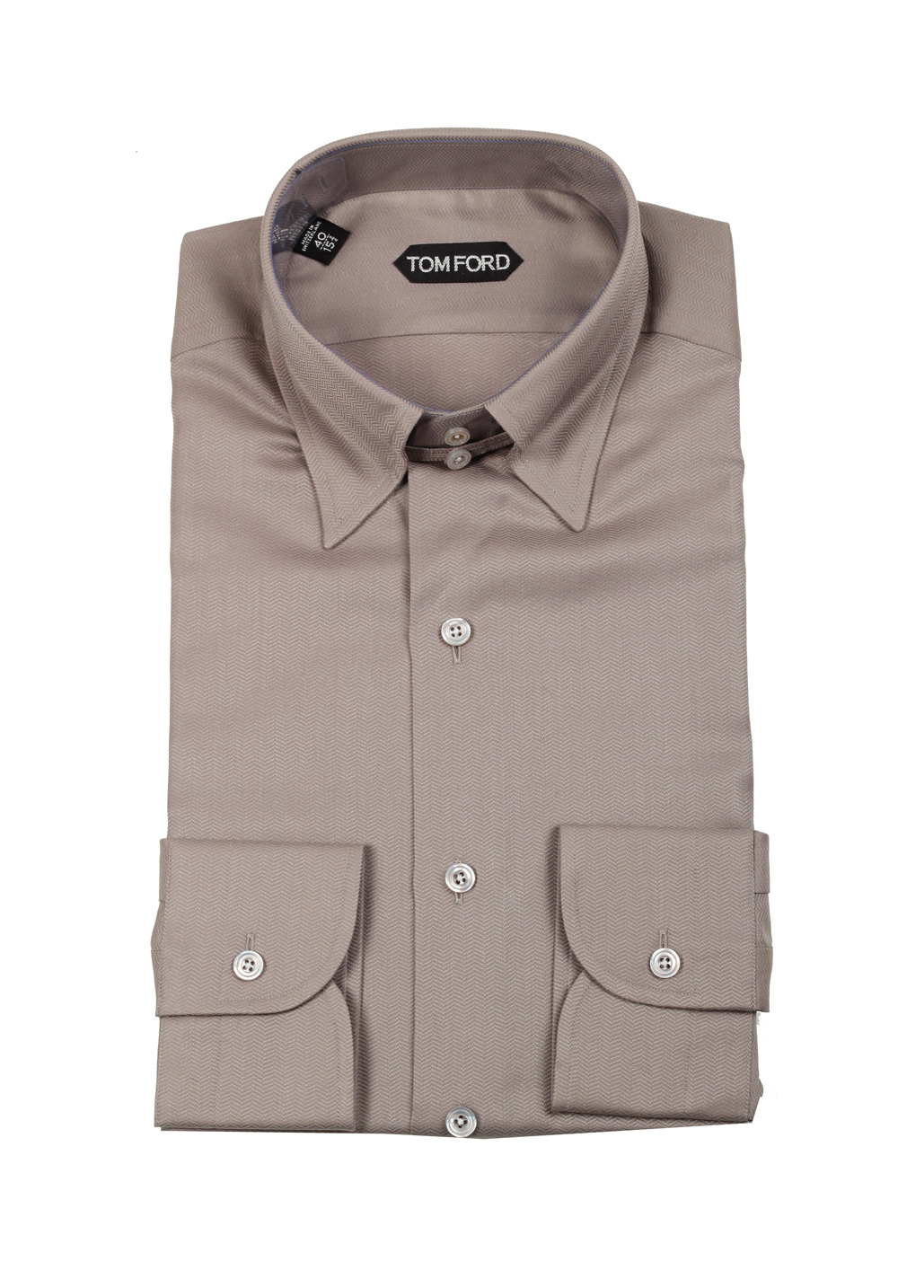 TOM FORD Solid Grayish Beige High Collar Dress Shirt Size 40 / 15,75 U.S. | Costume Limité