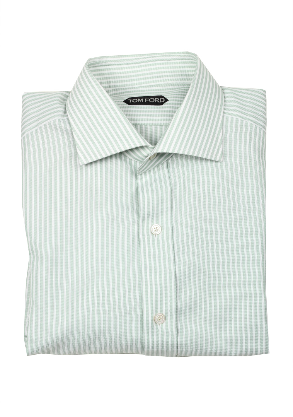 TOM FORD Striped White Green Dress Shirt Size 43 / 17 U.S. | Costume Limité