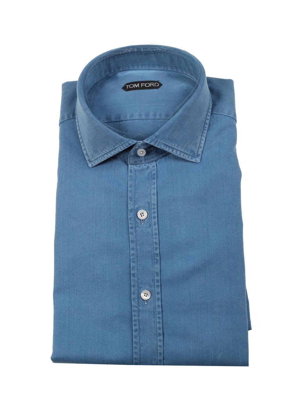 TOM FORD Solid Blue Denim Dress Shirt Size 41 / 16 U.S. | Costume Limité