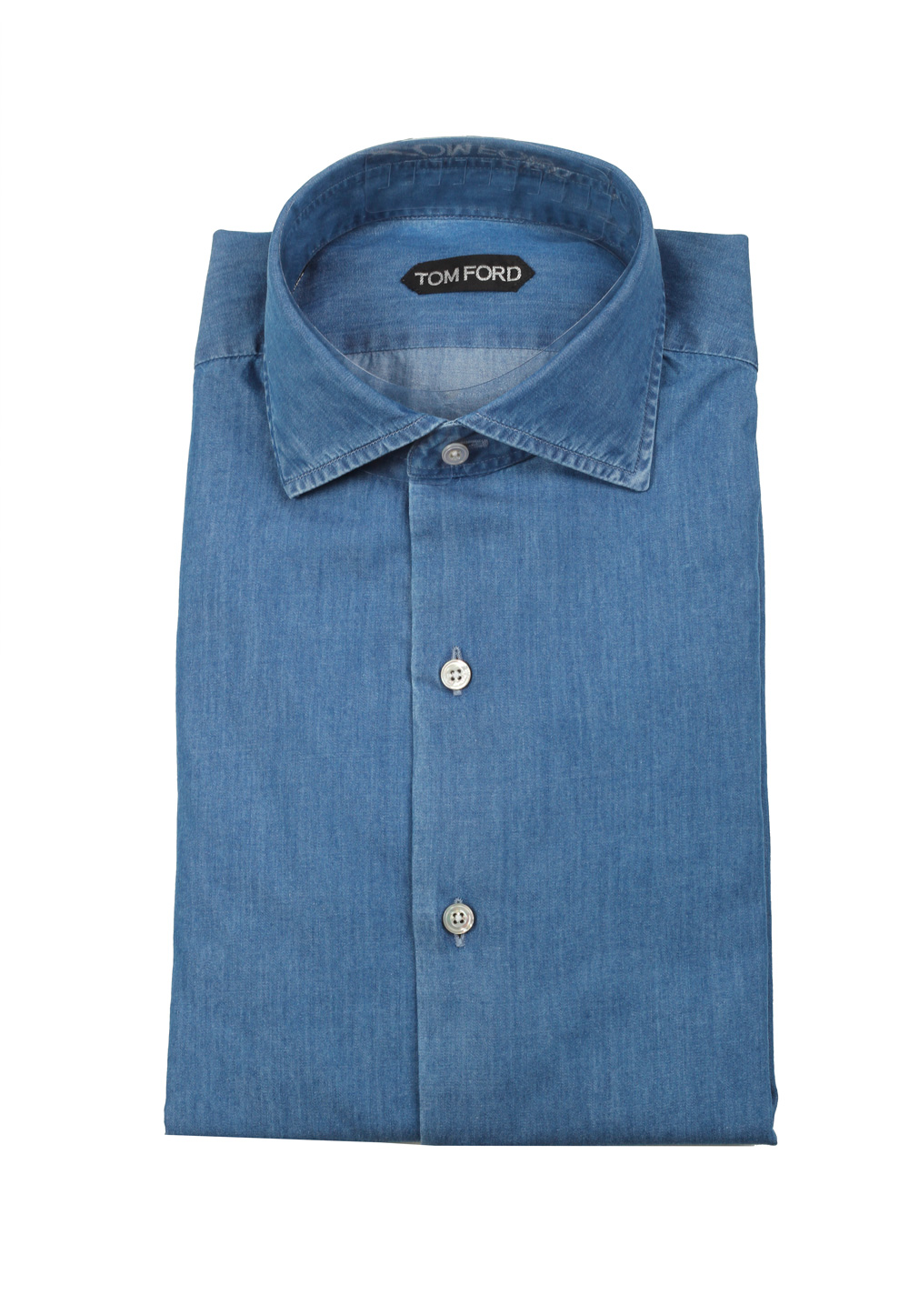 TOM FORD Solid Blue Denim Dress Shirt Size 43 / 17 U.S. | Costume Limité
