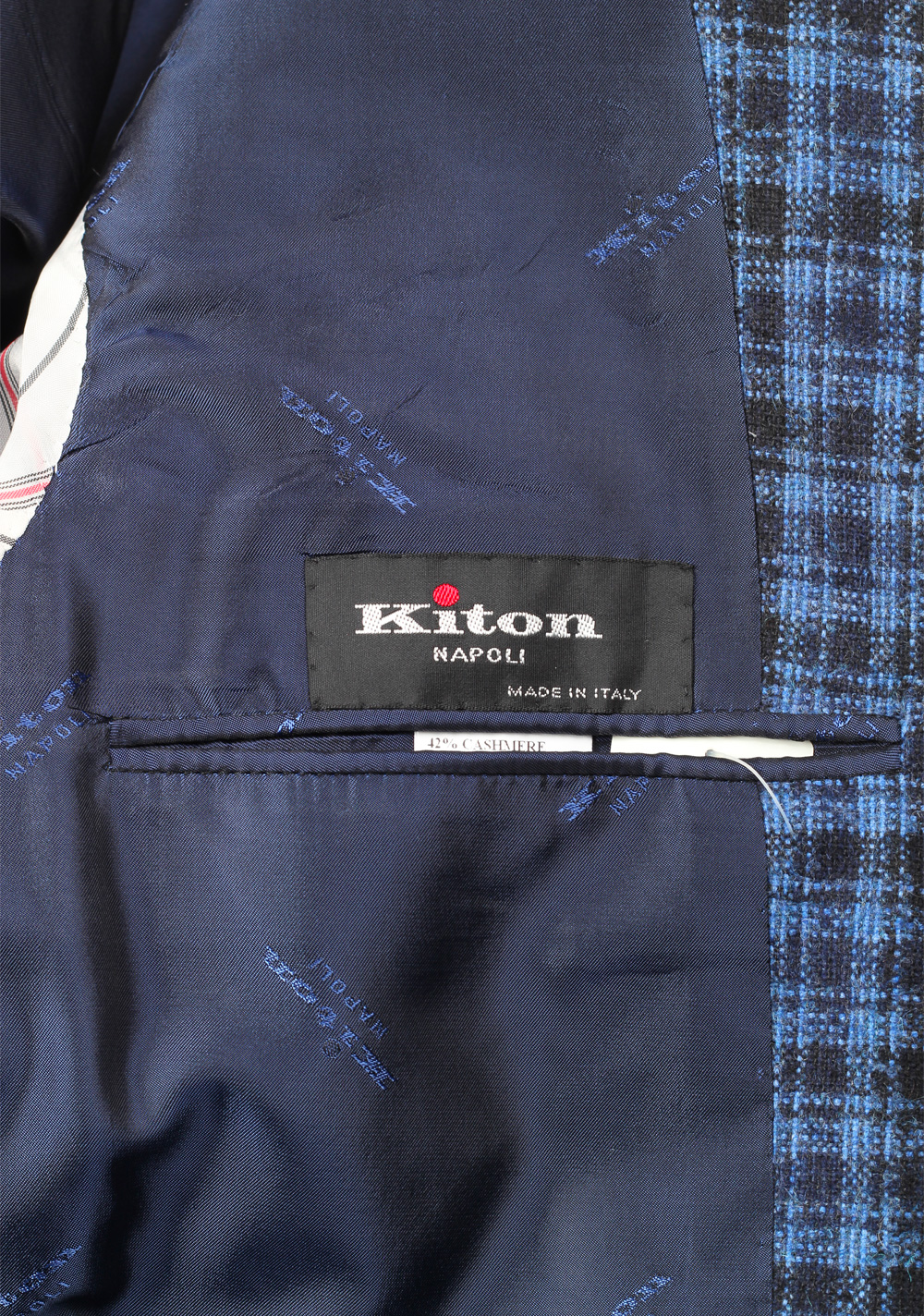 Kiton Checked Blue Capri Sport Coat Size 50 / 40R U.S. In Cashmere Blend | Costume Limité