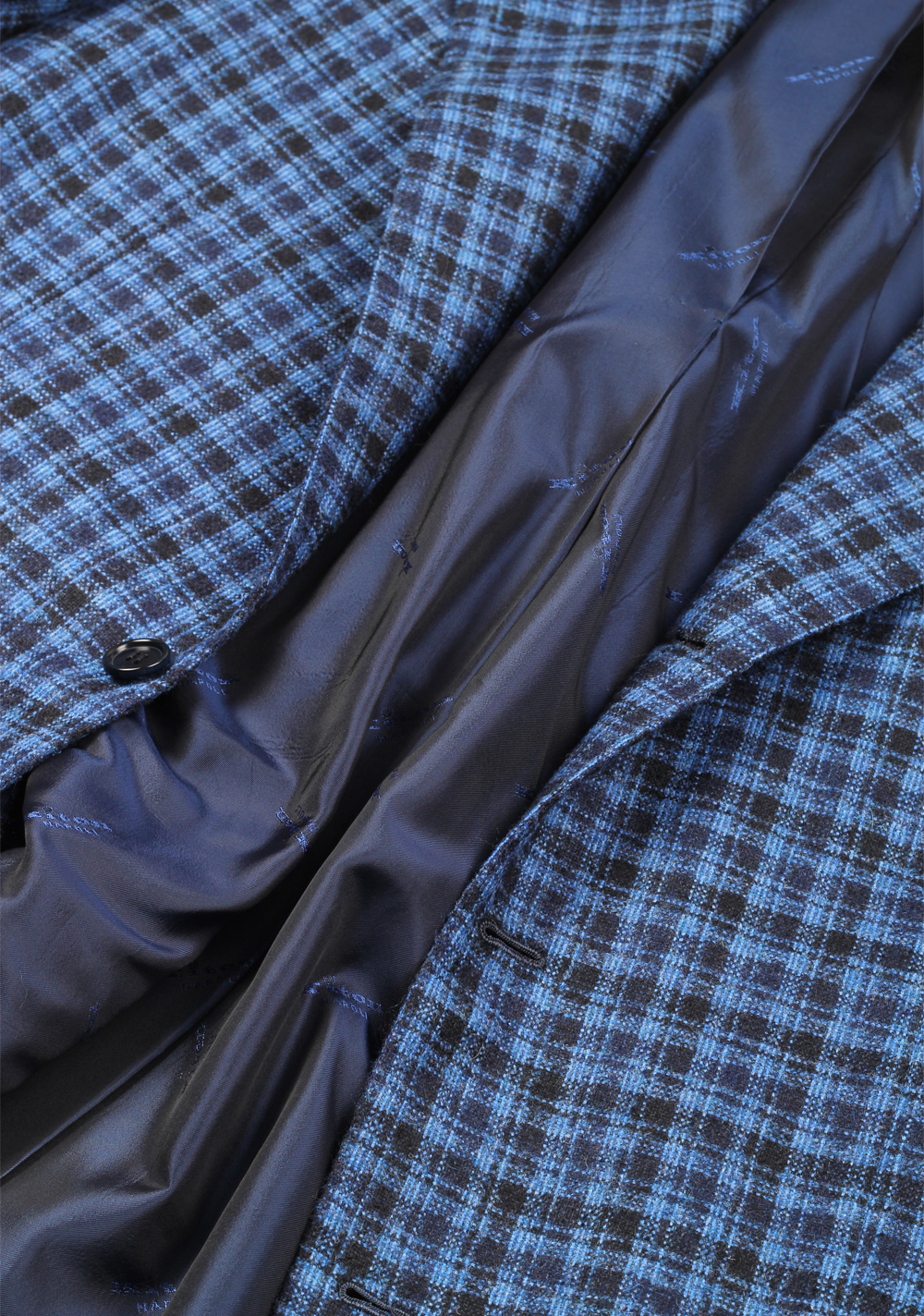 Kiton Checked Blue Capri Sport Coat Size 52 / 42R U.S. In Cashmere Blend | Costume Limité