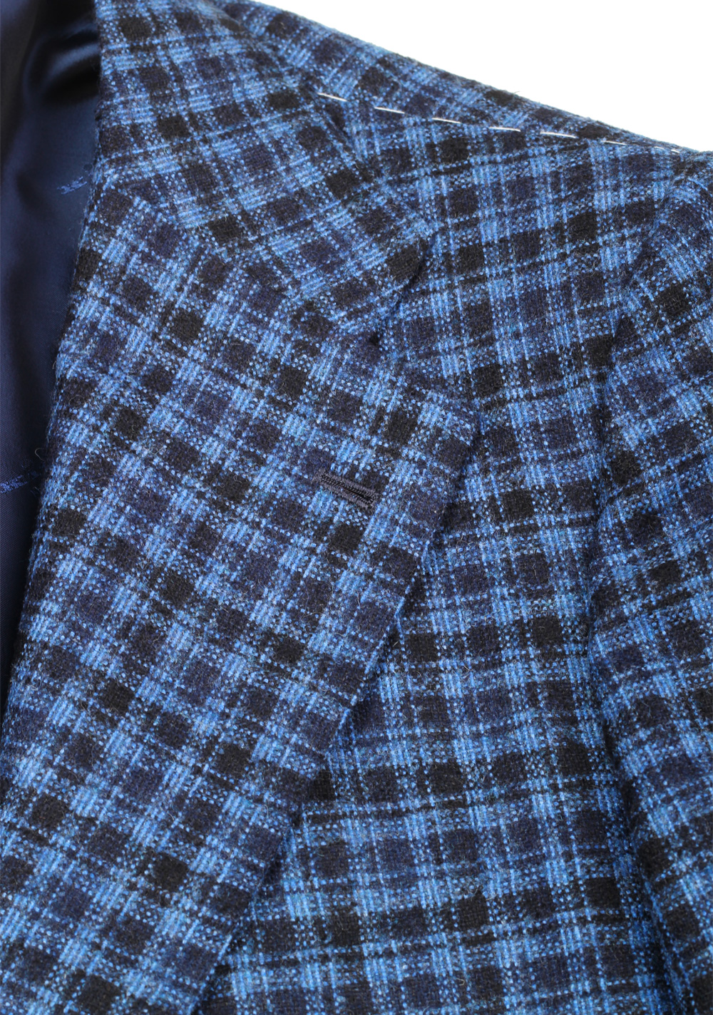 Kiton Checked Blue Capri Sport Coat Size 54 / 44R U.S. In Cashmere Blend | Costume Limité