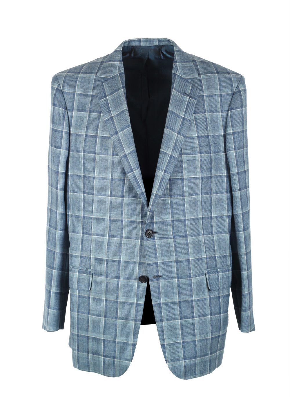 Brioni Colosseo Checked Blue Sport Coat Size 54 / 44R U.S. In Wool Silk | Costume Limité